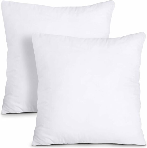 Bedding Throw Pillows Insert (Pack of 2, White) - 18 x 18 Inches Bed and Couch Pillows - Indoor Decorative Pillows