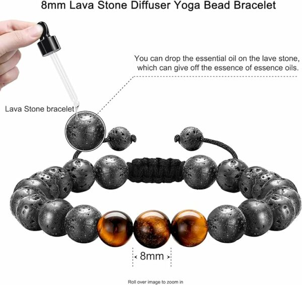 Beaded Bracelets for Men Gifts - 8mm Natural Stone Initial Bracelet for Men Lava Rock Tiger Eye Bracelets Anniversary Birthday Easter Gifts for Men Teen Boys - Image 2