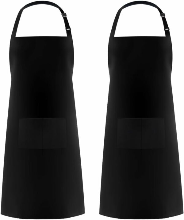 Adjustable Bib Apron Waterdrop Resistant with 2 Pockets Cooking Kitchen Aprons for Women Men Chef, Black