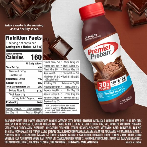 Protein Shake, Chocolate, 30g Protein 1g Sugar 24 Vitamins Minerals Nutrients to Support Immune Health - Image 3