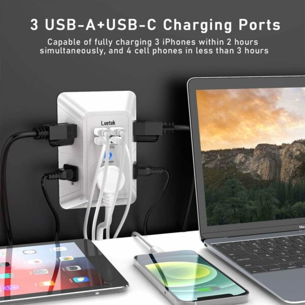 5-Outlet Surge Protector Wall Charger with 4 USB Ports - 1680J Multi Plug for Home, Office, Travel - Image 6