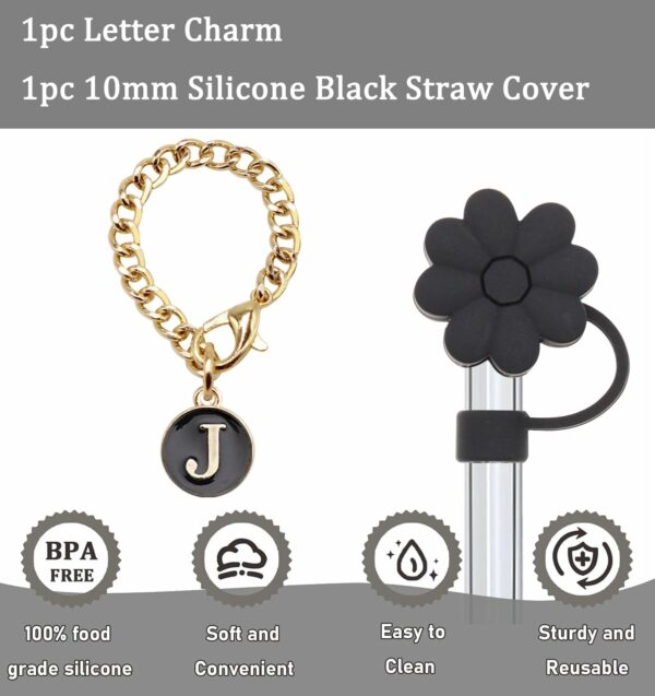 Flower Stanley Straw Cover Silicone Straw Topper for Stanley 30&40 oz Tumbler with Handle and 1pc Initial Letter Charm for Stanley Cup - Image 6