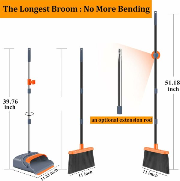 Upgrade Broom and Dustpan Set, Self-Cleaning with Dustpan Teeth, Indoor&Outdoor Sweeping, Ideal for Dog Cat Pets Home Use, Stand Up Broom and Dustpan - Image 6