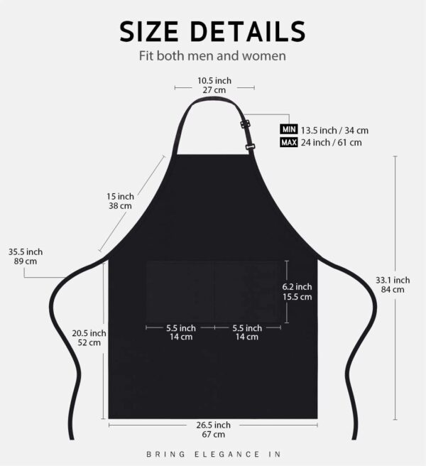 Adjustable Bib Apron Waterdrop Resistant with 2 Pockets Cooking Kitchen Aprons for Women Men Chef, Black - Image 6