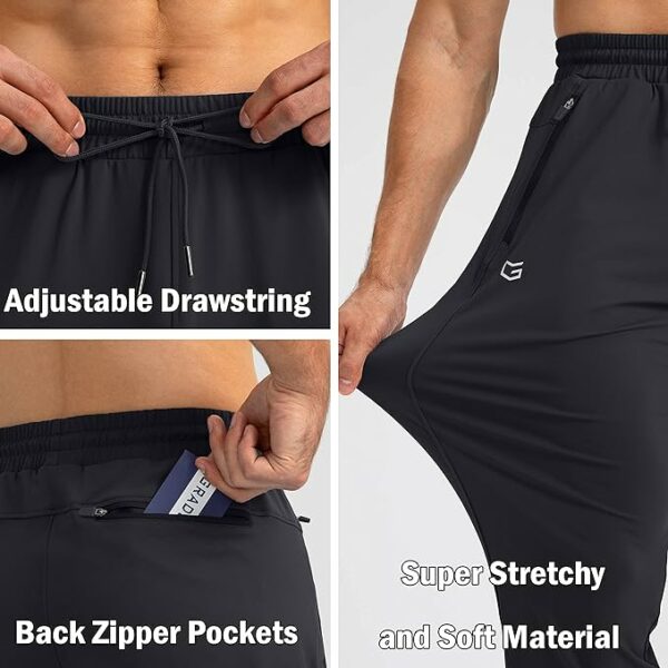 STRETCHY FABRIC: Comfortable, soft and 4-way stretch fabric, enhances the stretchability of sweatpants and increases the range of motion. 3 ZIPPER POCKETS: Zip pockets at sides and back for convenient and secure storage, allows you can comfortably enjoy the exercise time. ADJUSTABLE ELASTIC WAISTBAND: Elastic waistband and adjustable inner drawstring offer different people's custom fit. STYLISH DESIGN: The tapered leg design with enough length makes you look slim and athletic, open tapered leg allows pants to rest comfortably over shoes. VERSATILE & MULTI SWEATPANTS: G GRADUAL athletic sports sweatpants are perfect for workout, running, jogging, cycling, walking and lounging at home. - Image 3