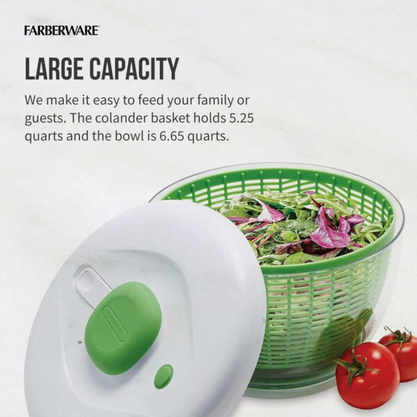 Easy to use pro Pump Spinner with Bowl, Colander and Built in draining System for Fresh, Crisp, Clean Salad and Produce, Large 6.6 quart - Image 3