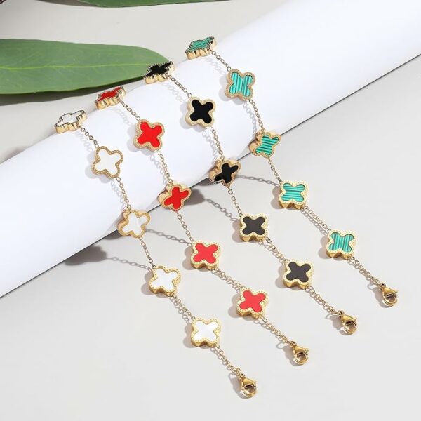 18K Gold Plated Clover Lucky Bracelet for Women White/Black/Red/Green Bracelets Cute Link Bracelets Jewelry Gifts Trendy for Women Teen Girls