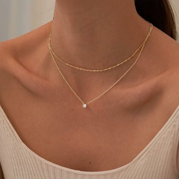 14k Gold Plated 16.5 Inch Long Lariat Necklace with Cubic Zirconia for Women - Image 3