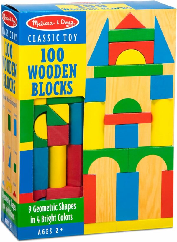 Wooden Building Set - 100 Blocks in 4 Colors and 9 Shapes - Image 5