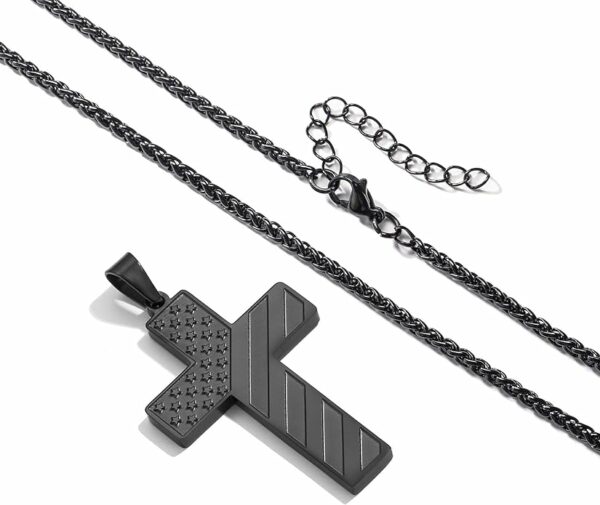 18+2 Inch Cross Necklace Bible Verse Stainless Steel American Flag Pendant Chain for Men Jewelry Gift - Image 5