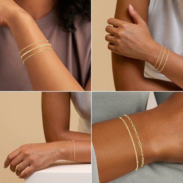 Gold Bracelets for Women, 14K Dainty Gold Plated Stackable Bracelets for Women Trendy Gold Bracelet Stack Set Waterproof Chain Bracelets Paperclip Adjustable Tennis Minimalist Tiny Cute Jewelry - Image 5