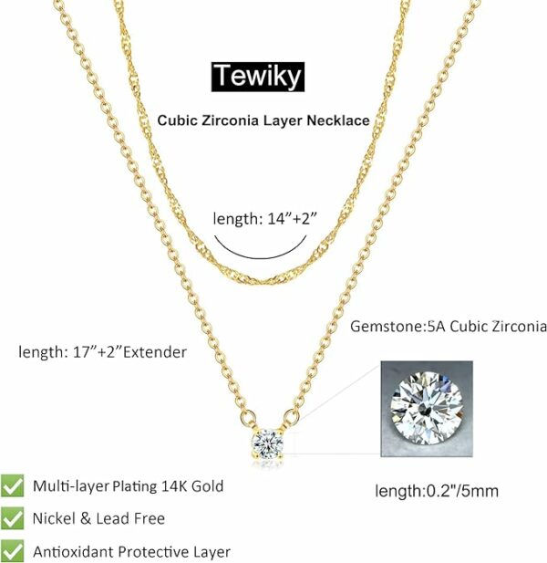 14k Gold Plated 16.5 Inch Long Lariat Necklace with Cubic Zirconia for Women - Image 4