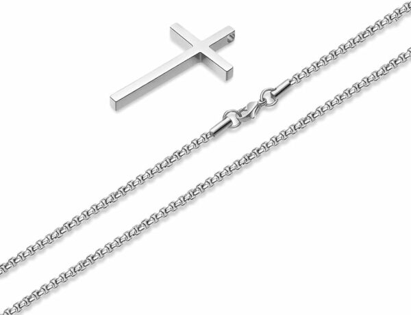 Cross Necklace for Men, Silver Black Gold Stainless Steel Plain Cross Pendant Necklace for Men Box Chain 16-30 Inch - Image 5