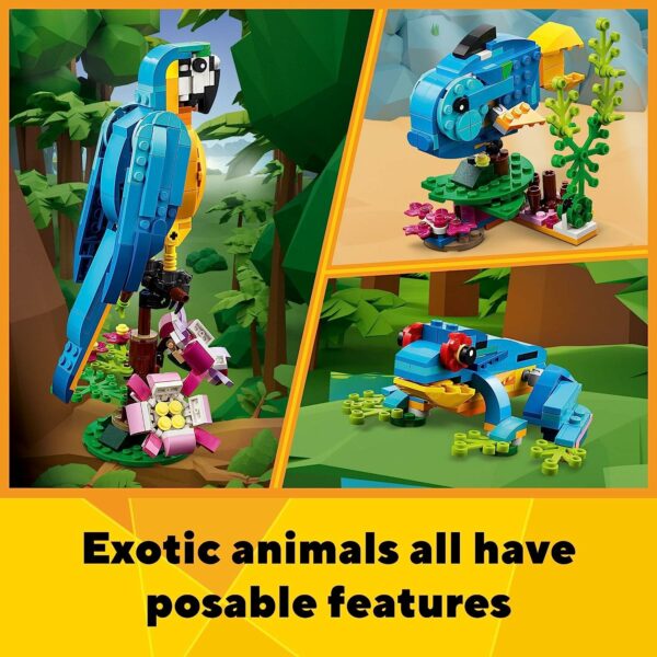 3 in 1 Exotic Parrot Building Toy Set, Creative Building Toy Easter Basket Stuffer, Transforms from Colorful Parrot to Swimming Fish to Cute Frog, Easter Gift for Kids Ages 7+ - Image 4