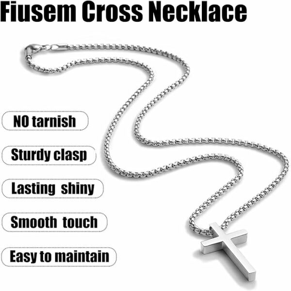 Cross Necklace for Men, Silver/Gold/Black Mens Cross Necklaces with 2.5mm Cross Chain and Stainless Steel Cross Pendant, Box Chain 16-24 Inch - Image 4