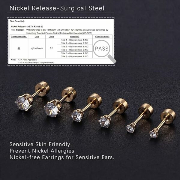 Small Hypoallergenic Flat Back Stud Earrings for Women Men 14K Gold Plated Surgical Stainless Steel Earring Sets Tiny Screw Back Cartilage Earring - Image 5