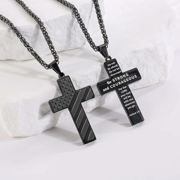 18+2 Inch Cross Necklace Bible Verse Stainless Steel American Flag Pendant Chain for Men Jewelry Gift - Image 4