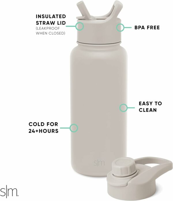 Water Bottle with Straw and Chug Lid Vacuum Insulated Stainless Steel Metal Thermos Bottles - Image 4