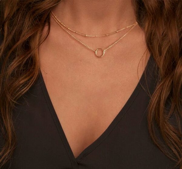 Layered Heart Necklace Pendant Handmade 18k Gold Plated Dainty Gold Choker Arrow Bar Layering Long Necklace for Women - Image 4