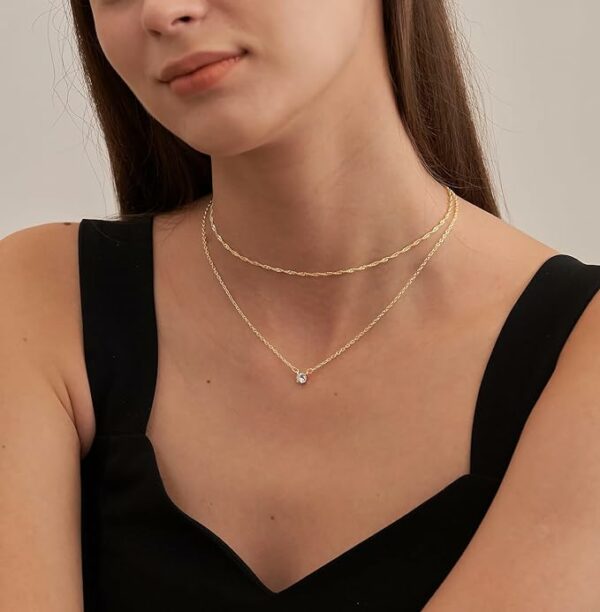 14k Gold Plated 16.5 Inch Long Lariat Necklace with Cubic Zirconia for Women - Image 5