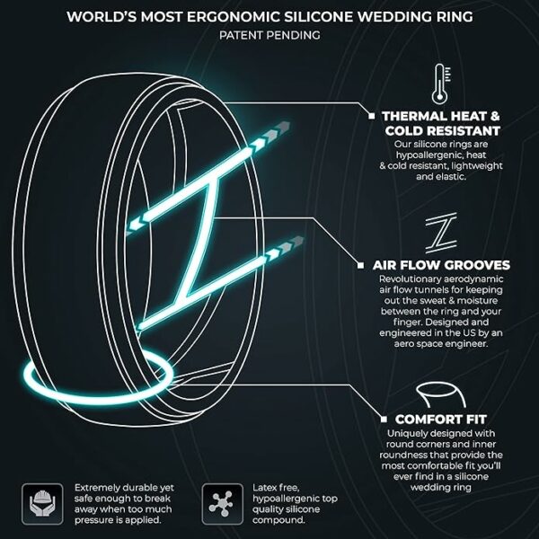 Silicone Ring Men, Breathable with Air Flow Grooves - 10mm Wide - 2.5mm Thick - Image 6