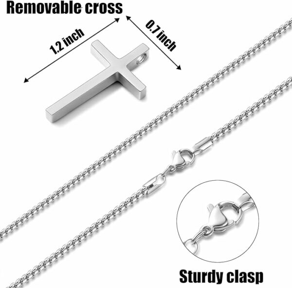 Cross Necklace for Men, Silver/Gold/Black Mens Cross Necklaces with 2.5mm Cross Chain and Stainless Steel Cross Pendant, Box Chain 16-24 Inch - Image 3