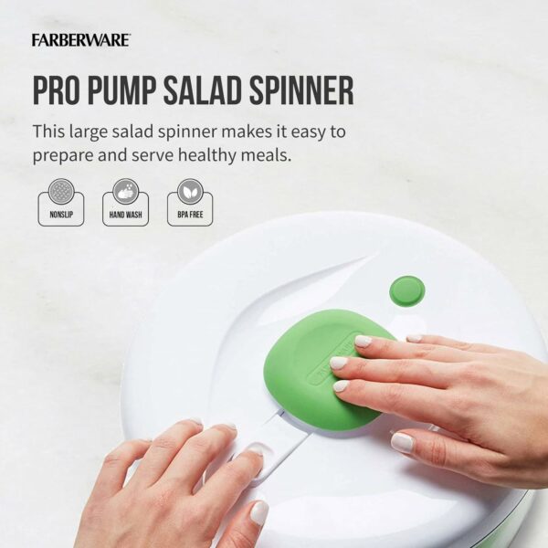 Easy to use pro Pump Spinner with Bowl, Colander and Built in draining System for Fresh, Crisp, Clean Salad and Produce, Large 6.6 quart - Image 6