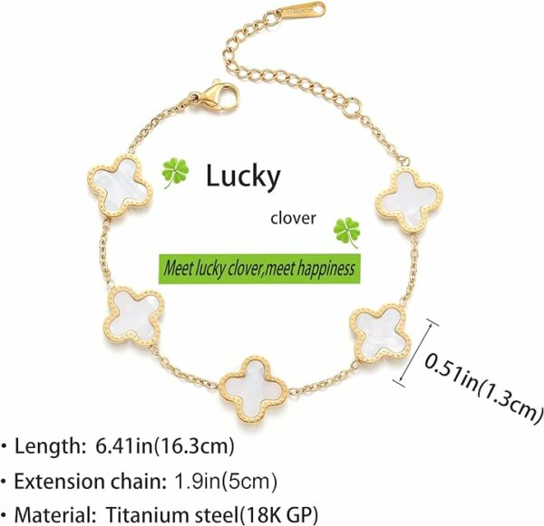 18K Gold Plated Clover Lucky Bracelet for Women White/Black/Red/Green Bracelets Cute Link Bracelets Jewelry Gifts Trendy for Women Teen Girls - Image 6