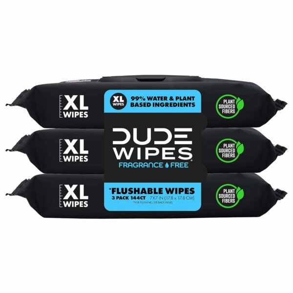 Flushable Wipes - 3 Pack, 144 Wipes - Unscented Extra-Large Adult Wet Wipes - Vitamin-E & Aloe for at-Home Use - Septic and Sewer Safe