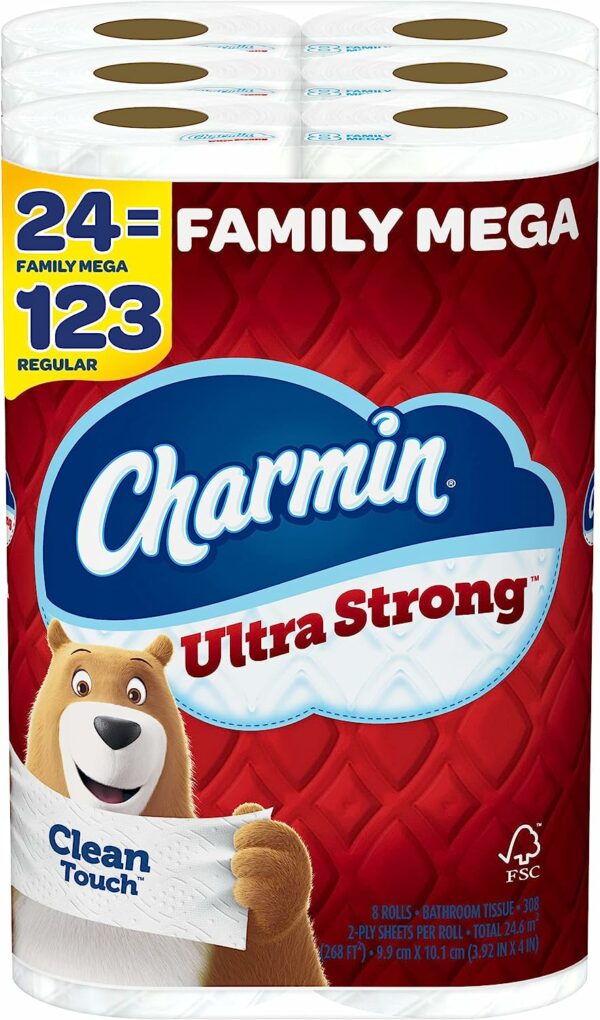 Ultra Strong Clean Touch Toilet Paper, 24 Family Mega Rolls = 123 Regular Rolls - Image 2