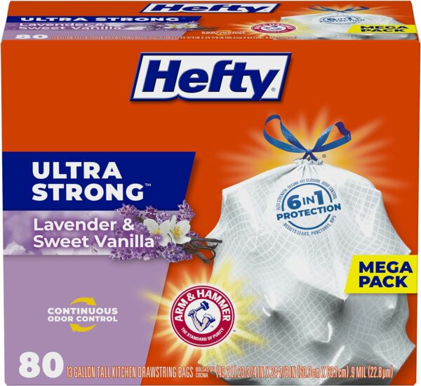 Ultra Strong Tall Kitchen Trash Bags, Lavender & Sweet Vanilla Scent, 13 Gallon