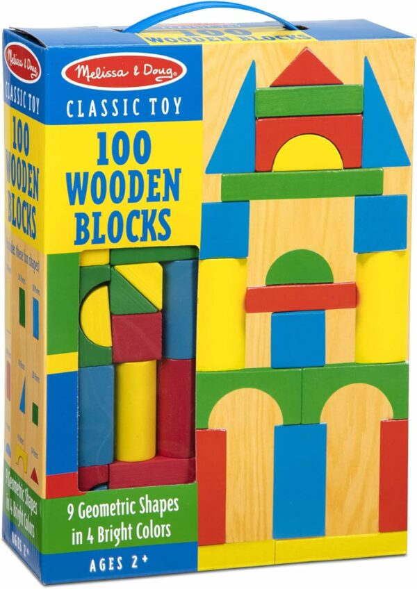 Wooden Building Set - 100 Blocks in 4 Colors and 9 Shapes - Image 2