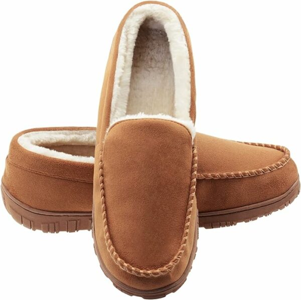 Moccasins for Men House Slippers Indoor Outdoor Plush Mens Bedroom Shoes with Hard Sole