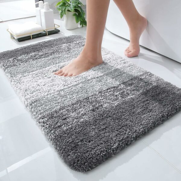 Luxury Bathroom Rug Mat 24x16, Extra Soft and Absorbent Microfiber Bath Rugs, Non-Slip Plush Shaggy Bath Carpet, Machine Wash Dry, Bath Mats for Bathroom Floor, Tub and Shower, Grey