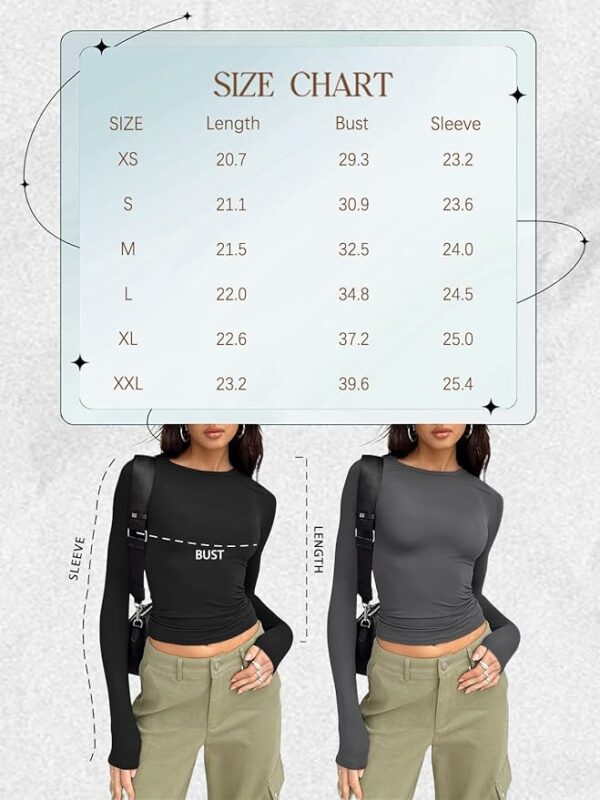 Womens Long Sleeve Shirts Basic Spring Crop Tops Fall Fashion Layering Slim Fitted Y2k Tops - Image 2