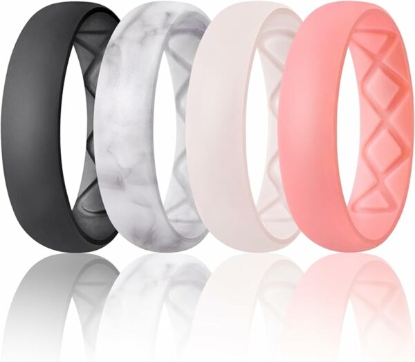 nner Arc Ergonomic Breathable Design, Silicone Rings for Women with Half Sizes, Women's Silicone Wedding Band, 6mm Wide - 2mm Thick