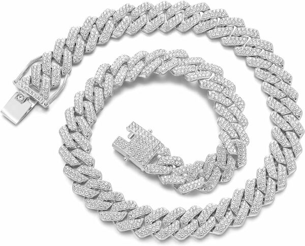 Cuban Link Chain Mens Iced Out Miami Cuban Necklace Silver/Gold Bling Diamond Hip Hop Jewelry for Women