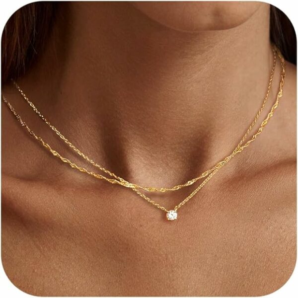 14k Gold Plated 16.5 Inch Long Lariat Necklace with Cubic Zirconia for Women