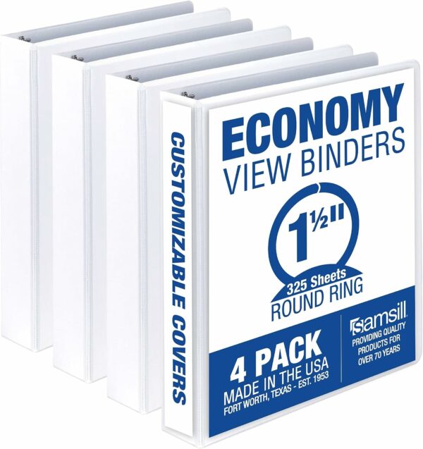 Economy 1.5 Inch 3 Ring Binder, Made in the USA, Round Ring Binder, Customizable Clear View Cover