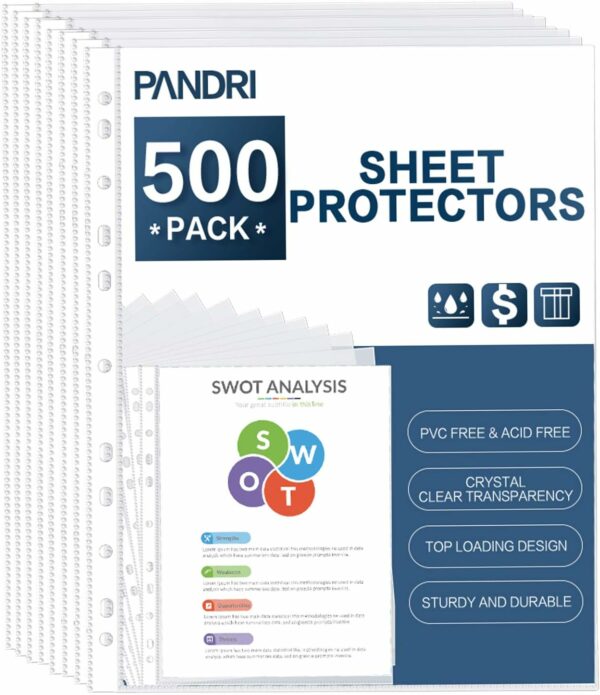 Clear Heavy Duty Plastic Page Protectors Sheet Reinforced 11-Hole Fit for 3 Ring Binder Fits Standard 8.5 x 11 Paper, 9.25 x 11.25 Top Loaded, Acid Free