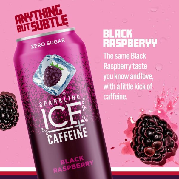 Caffeine Black Raspberry Sparkling Water, with Antioxidants and Vitamins, Zero Sugar - Image 3