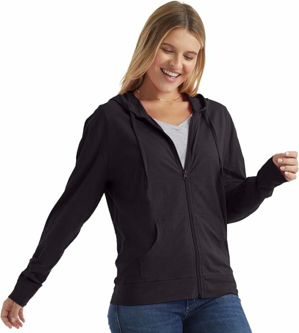 Women’s Slub Knit Full-Zip Hoodie, Textured Cotton Zip-Up T-Shirt Hoodie for Women - Image 4