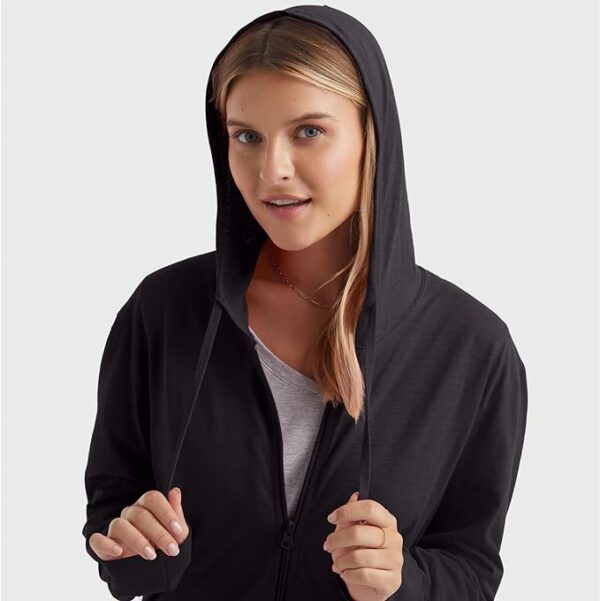 Women’s Slub Knit Full-Zip Hoodie, Textured Cotton Zip-Up T-Shirt Hoodie for Women - Image 5