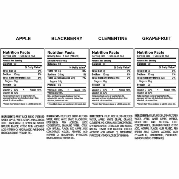 Sparkling Juice, 4 Flavor, Variety Pack, 8.4 Fl Oz Can (Pack of 24) Blackberry, Clementine, Apple, Grapefruit - Image 7