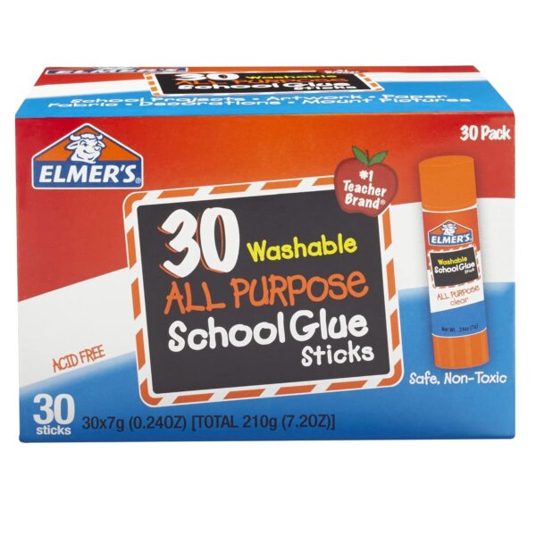 Elmer's All Purpose School Glue Sticks, Washable, 7 Grams, 30 Count