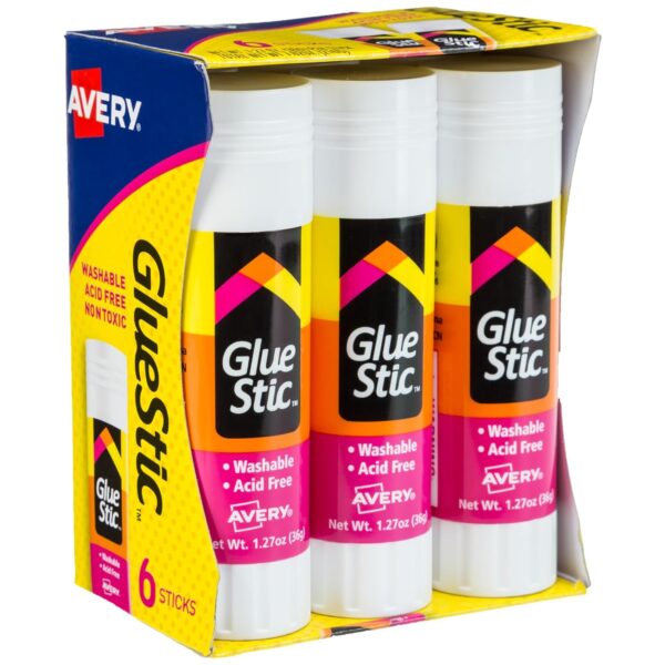 Avery Glue Stic, White, Washable, Non-Toxic, 1.27oz, 6 Glue Sticks (98073)