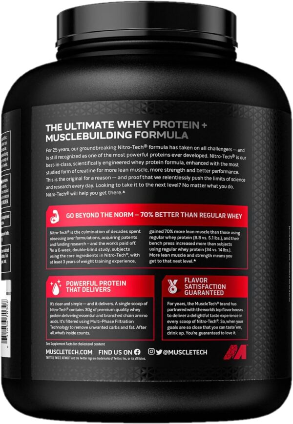 Muscletech Whey Protein Powder (Milk Chocolate, 4 Pound) - Nitro-Tech Muscle Building Formula with Whey Protein Isolate & Peptides - 30g of Protein, 3g of Creatine & 6.6g of BCAA - Image 4