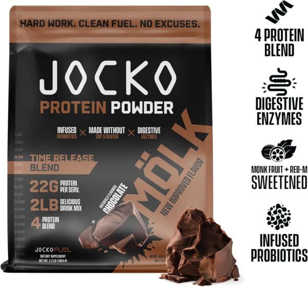 Jocko Mölk Whey Protein Powder - Keto, Probiotics, Grass Fed, Digestive Enzymes, Amino Acids, Sugar Free Monk Fruit Blend - Supports Muscle Recovery & Growth (2 LB, Chocolate) - Image 5